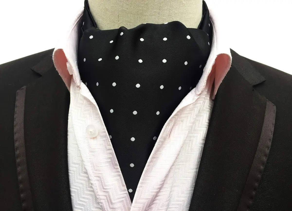Secdtie Classic Jacquard Woven Self Cravat Tie | Black with White Polka Dot for Men - view 2