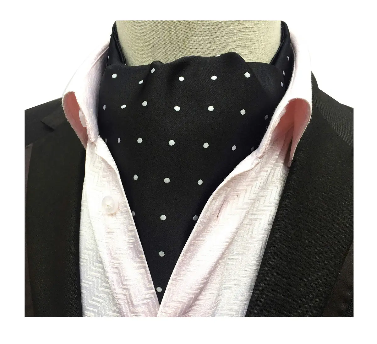 Secdtie Classic Jacquard Woven Self Cravat Tie | Black with White Polka Dot for Men - view 3