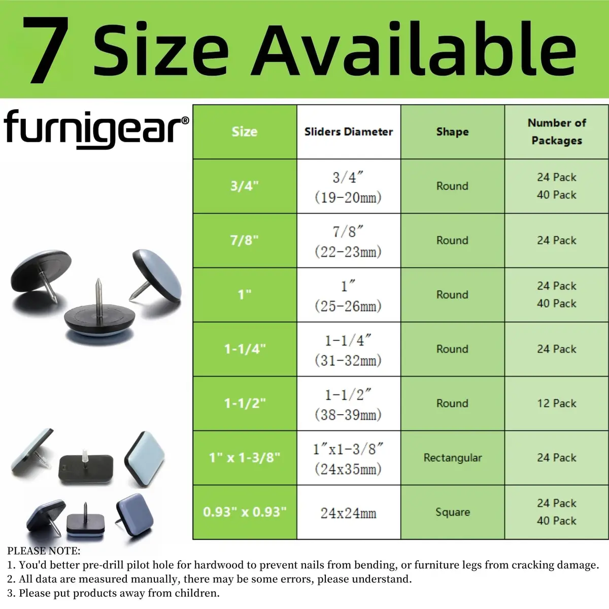 Furnigear PTFE (Teflon) Nail-On Furniture Glides for Carpet & Hard Floors, 1 inch Round Sliders (40 Pack, Grayish Blue) | Move Heavy Furniture Easily - view 3