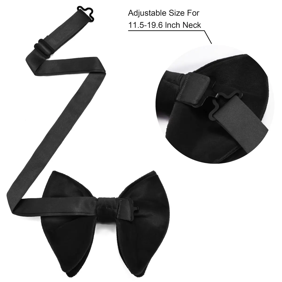 GUSLESON Solid Black Velvet Bow Tie Set with Pocket Square & Cufflinks | Pre-tied Adjustable - view 3