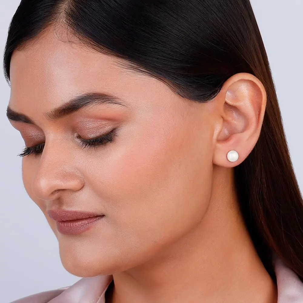GIVA Sterling Silver Pearl Stud Earrings 8mm (0.31 inches) | Classic Elegance for Everyday Wear - view 2