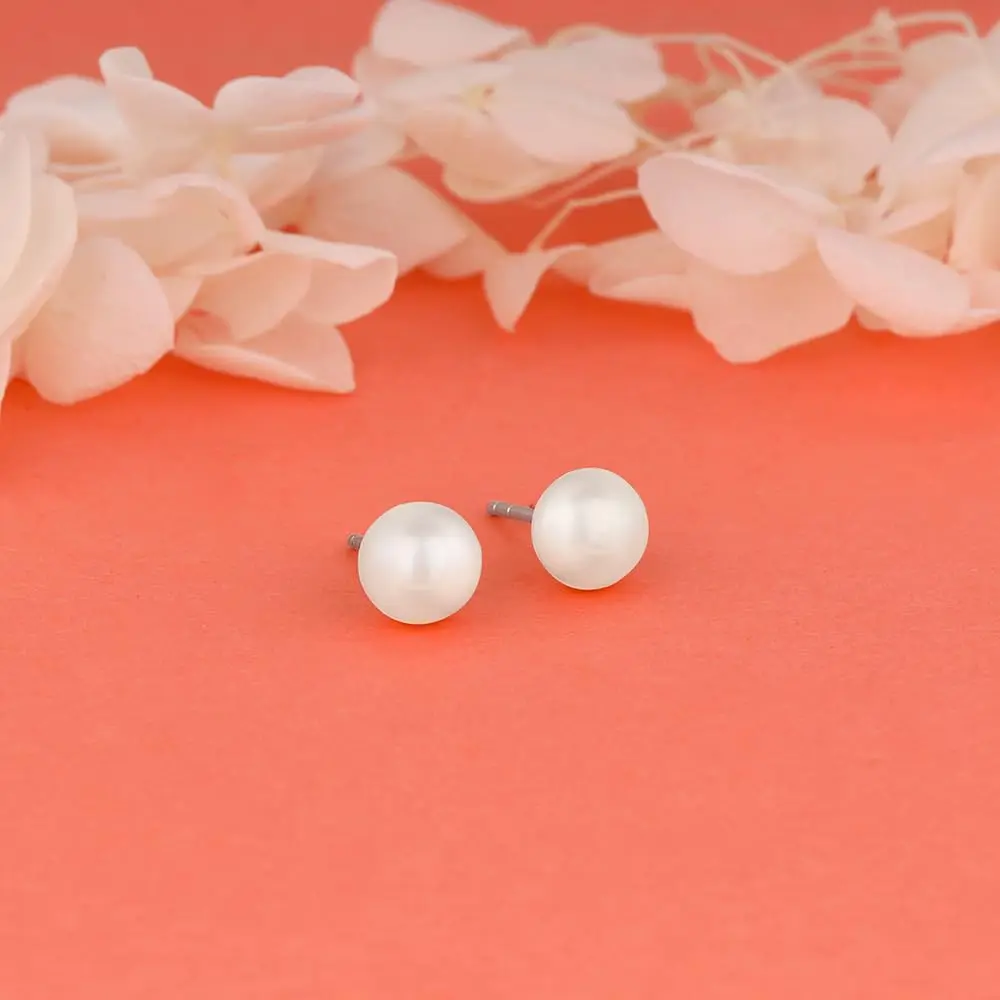 GIVA Sterling Silver Pearl Stud Earrings 8mm (0.31 inches) | Classic Elegance for Everyday Wear - view 3