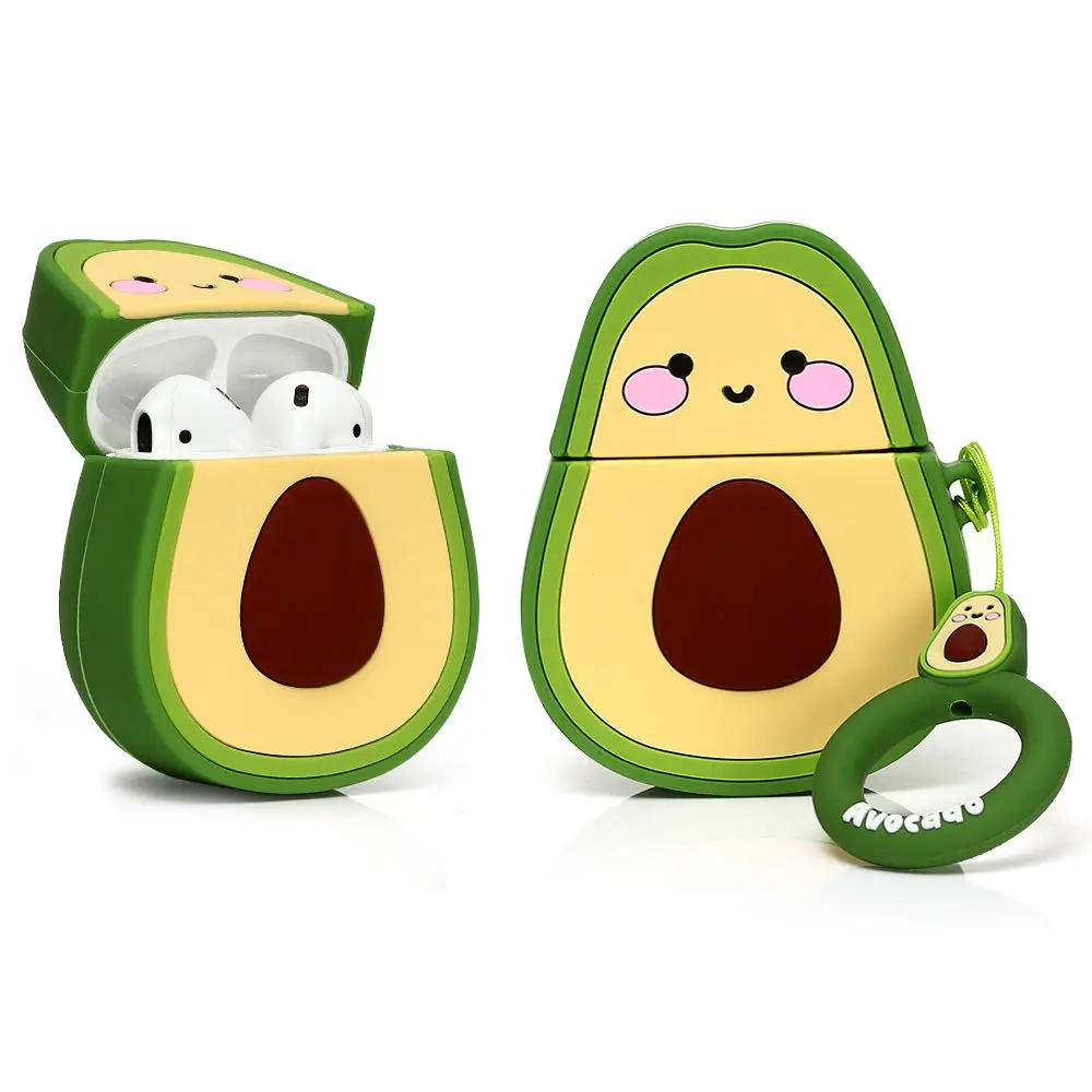 LEWOTE Silicone Case Compatible for Apple Airpods 1&2 | Cute Fruit & Vegetable Series (Smile Avocado) | Impact Absorbent 5g - main product image