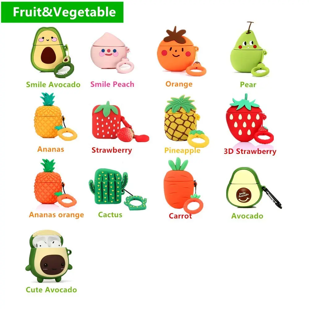 LEWOTE Silicone Case Compatible for Apple Airpods 1&2 | Cute Fruit & Vegetable Series (Smile Avocado) | Impact Absorbent 5g - view 2