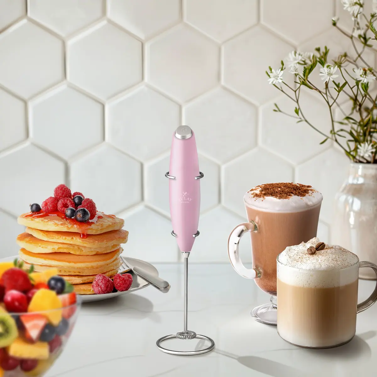 Zulay Kitchen Powerful Milk Frother with Upgraded Titanium Motor, Handheld Electric Whisk, Innocent Pink | Froths Milk in Seconds - view 4
