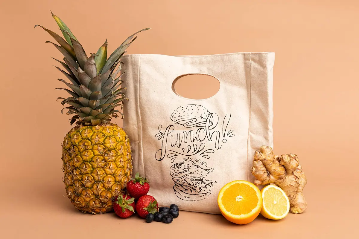 Organic Cotton Mart Organic Canvas Lunch Bag | Reusable & Machine Washable Tote | 27.9 cm (11 in) x 20.3 cm (8 in) x 10.2 cm (4 in) - view 5