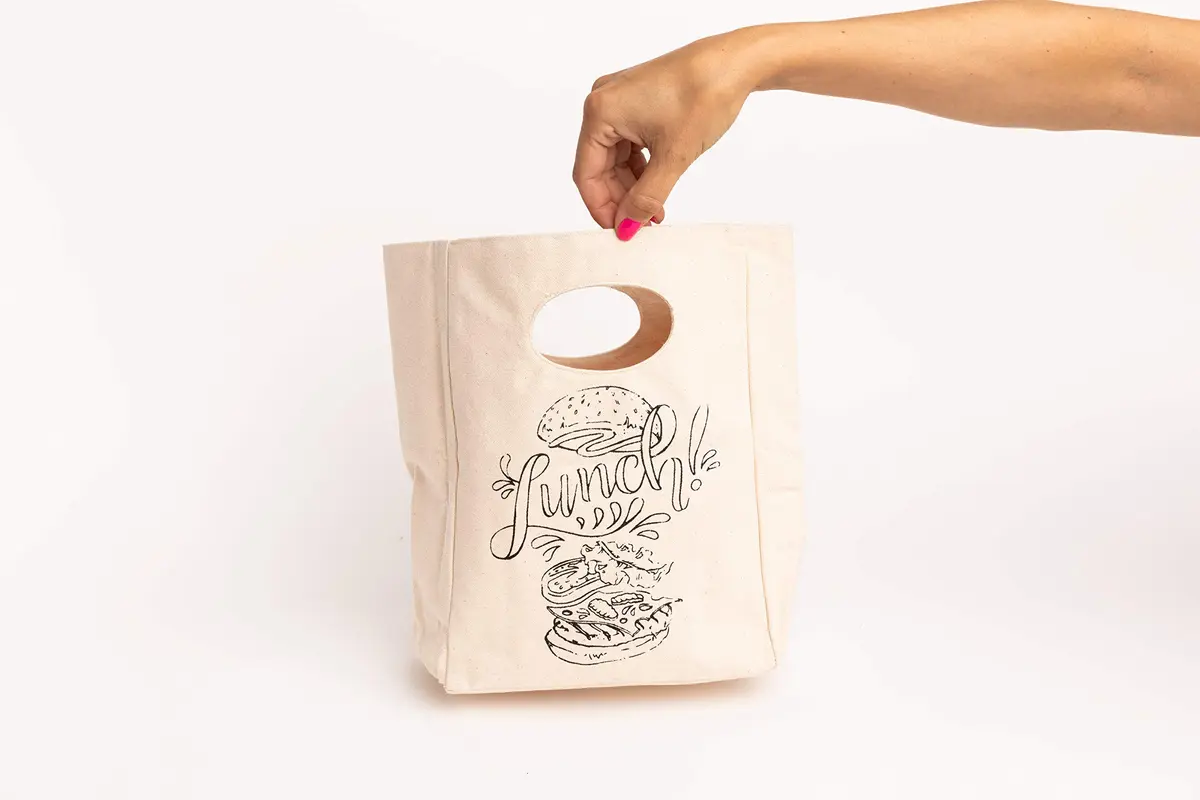 Organic Cotton Mart Organic Canvas Lunch Bag | Reusable & Machine Washable Tote | 27.9 cm (11 in) x 20.3 cm (8 in) x 10.2 cm (4 in) - view 4