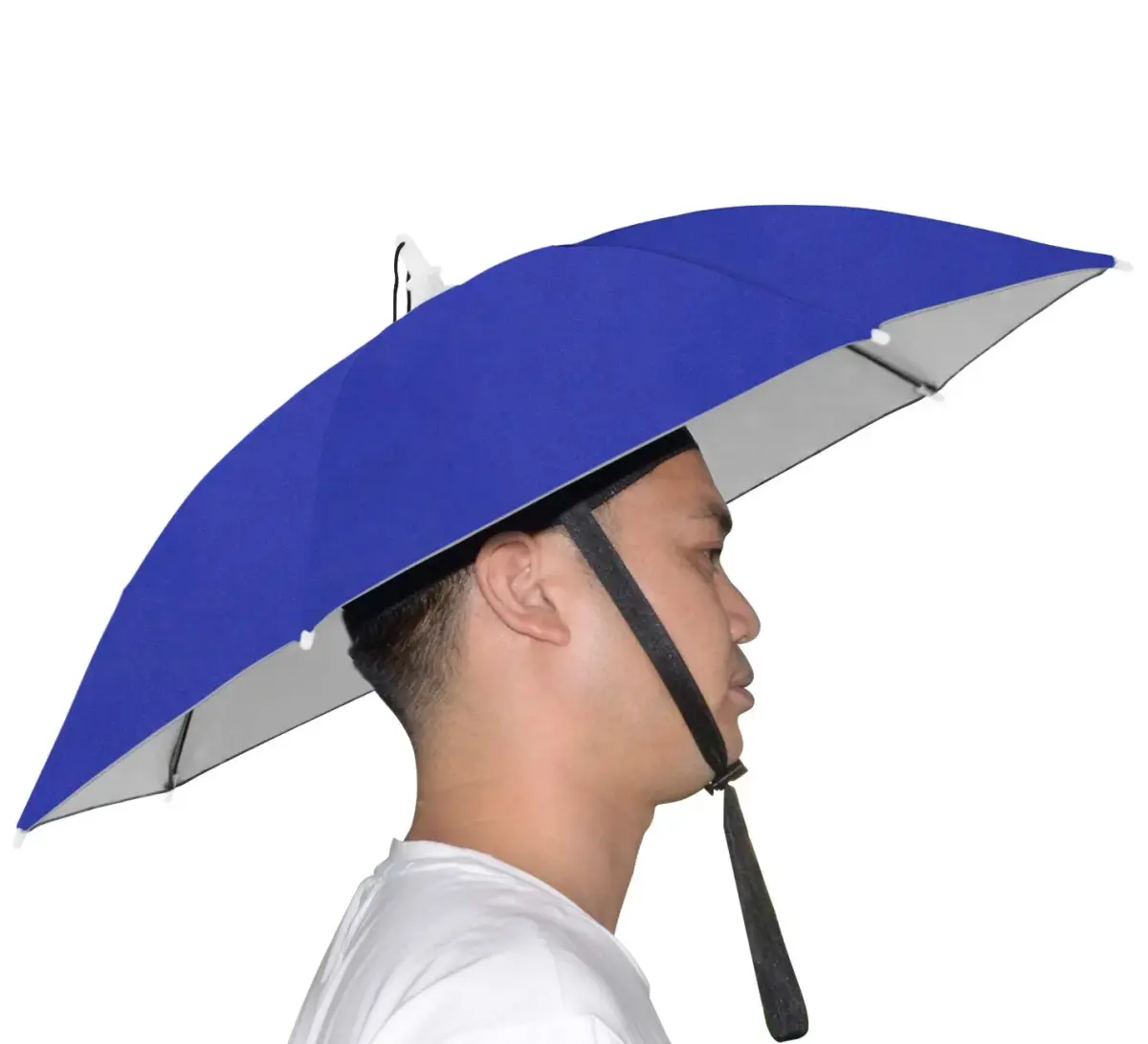 NEW-Vi Umbrella Hat Adult and Kids Folding Cap Blue/Silver | Hands-Free Sun and Rain Protection - main product image
