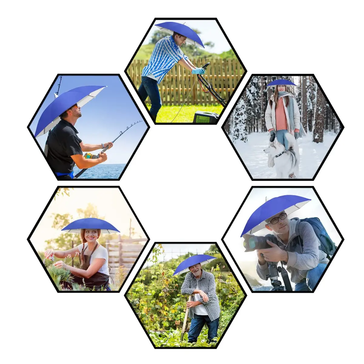 NEW-Vi Umbrella Hat Adult and Kids Folding Cap Blue/Silver | Hands-Free Sun and Rain Protection - view 7