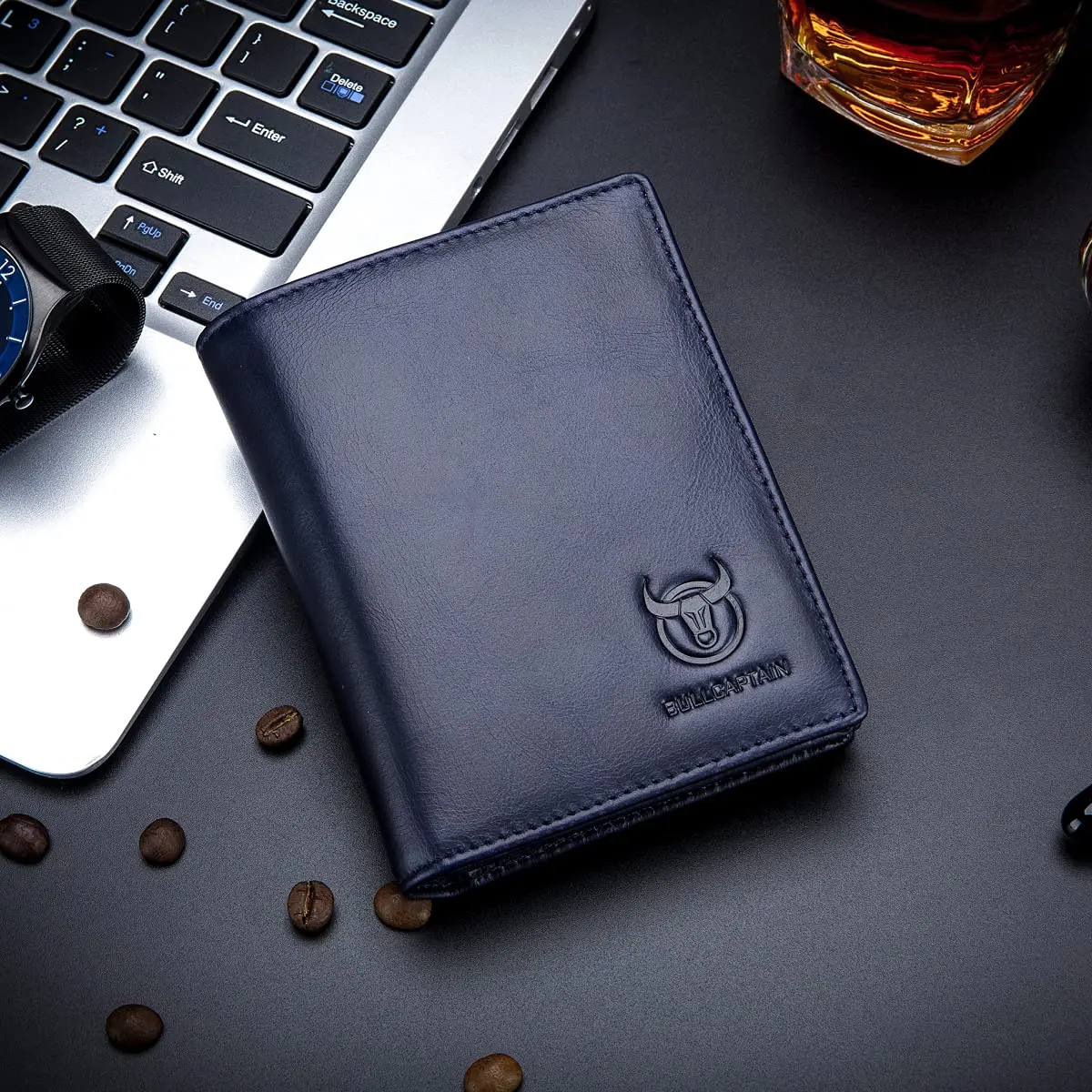 BULLCAPTAIN Large Capacity Genuine Leather Wallet for Men QB-027 | RFID Protected & Expandable (Blue) - view 2