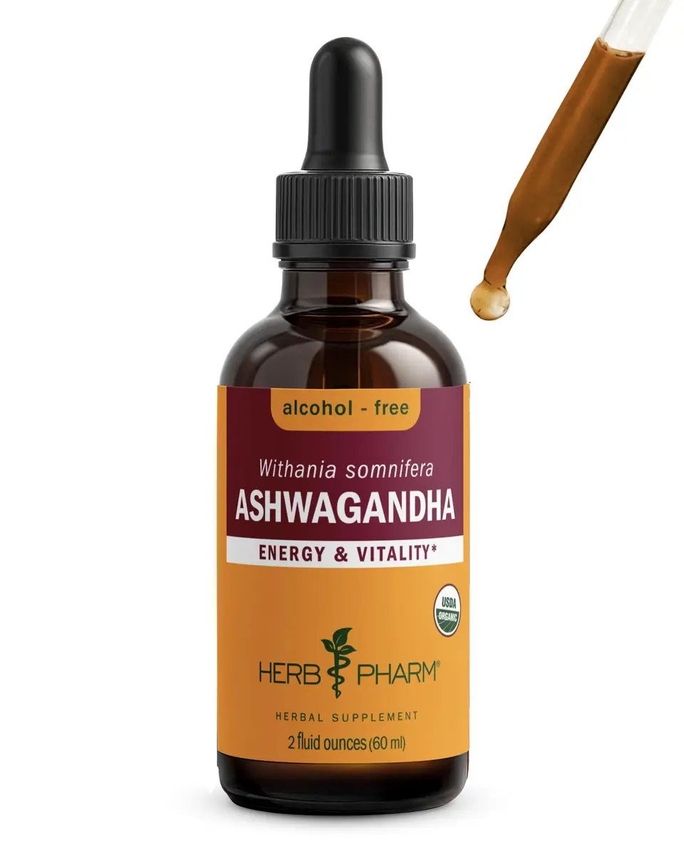 Herb Pharm Organic Ashwagandha Liquid Extract 60ml (2 Fl Oz) | USDA Organic Stress Support Glycerite - main product image