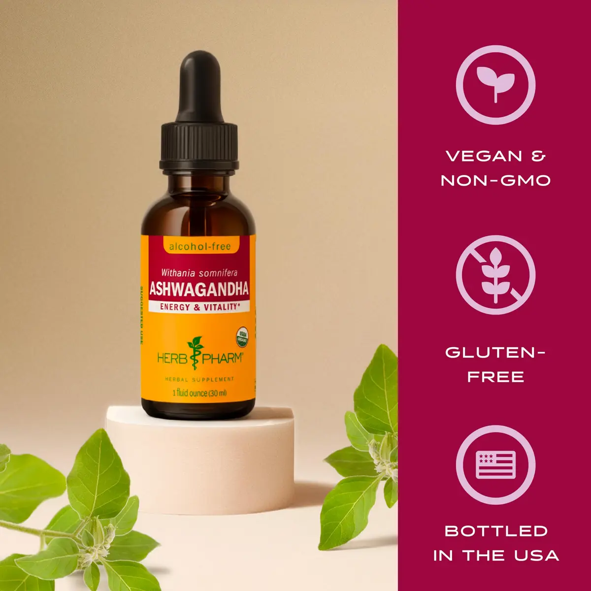 Herb Pharm Organic Ashwagandha Liquid Extract 60ml (2 Fl Oz) | USDA Organic Stress Support Glycerite - view 6