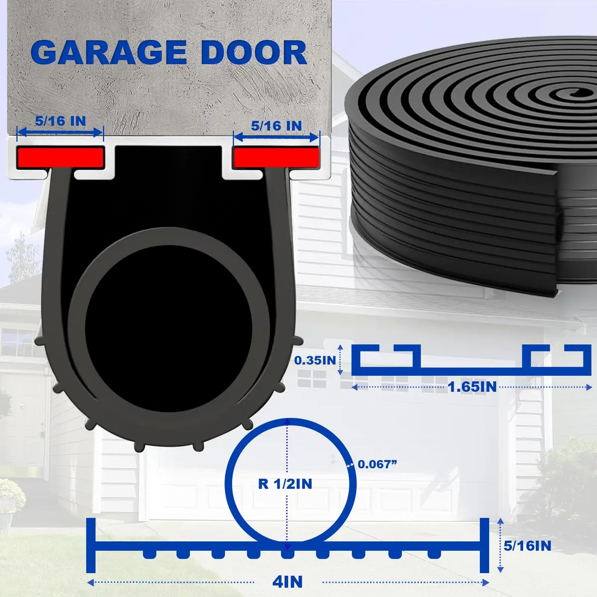 DGSL Garage Door Bottom Seal, 16 FT | Heavy Duty Rubber Weatherproofing for Airtight & Watertight Seal - view 3