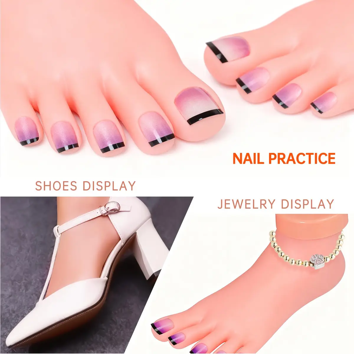 Krofaue Flexible Soft Silicone Fake Foot Model for Nail Practice | 1 Pair (280g) - view 7