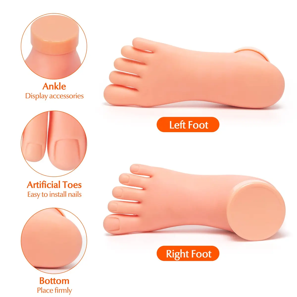 Krofaue Flexible Soft Silicone Fake Foot Model for Nail Practice | 1 Pair (280g) - view 4