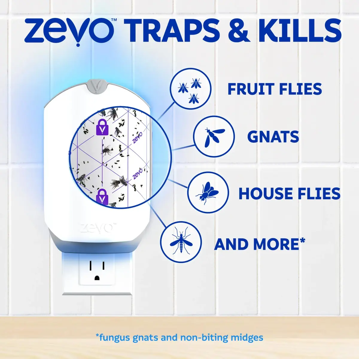 Zevo Flying Insect Trap with Refill | Catches Fruit Flies, Gnats & House Flies 24/7 | 1 Device & 1 Cartridge - view 6