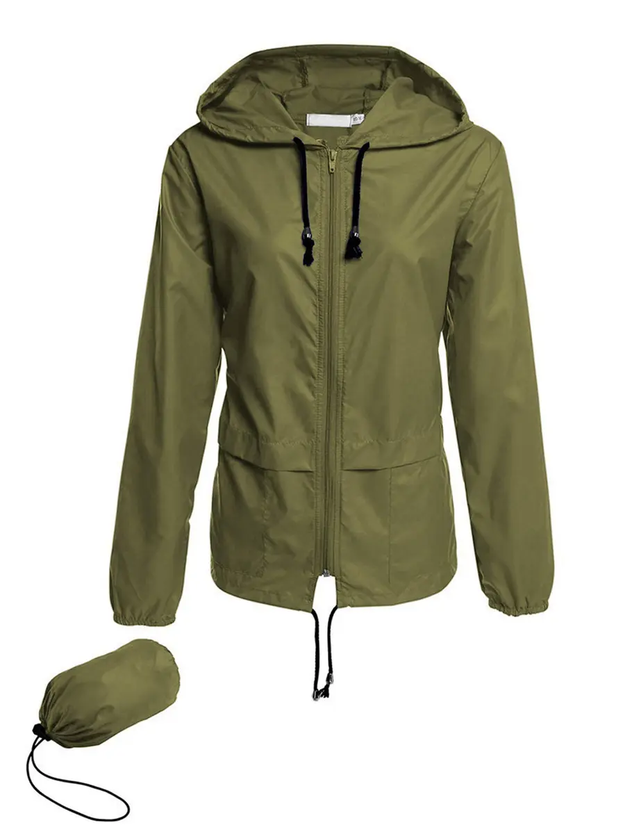 Avoogue Lightweight Raincoat Women's Waterproof Windbreaker Packable Outdoor Hooded Rain Jacket Army Green M - main product image