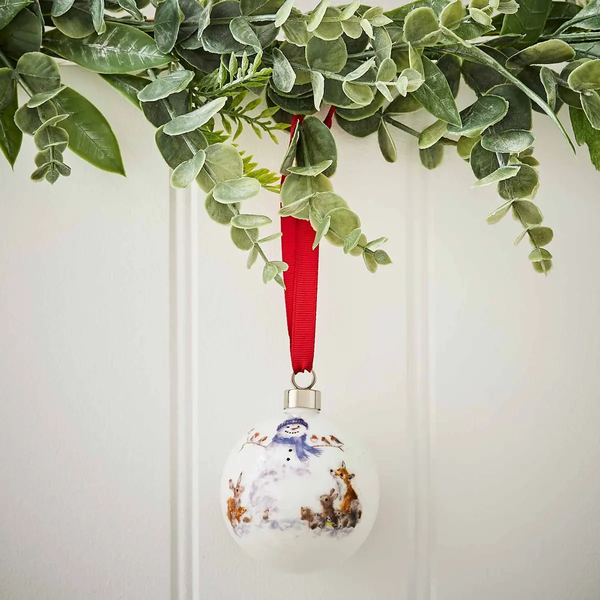 Portmeirion Christmas Bauble Gathered Around Snowman 2.6" Bone China Festive Decor - view 5