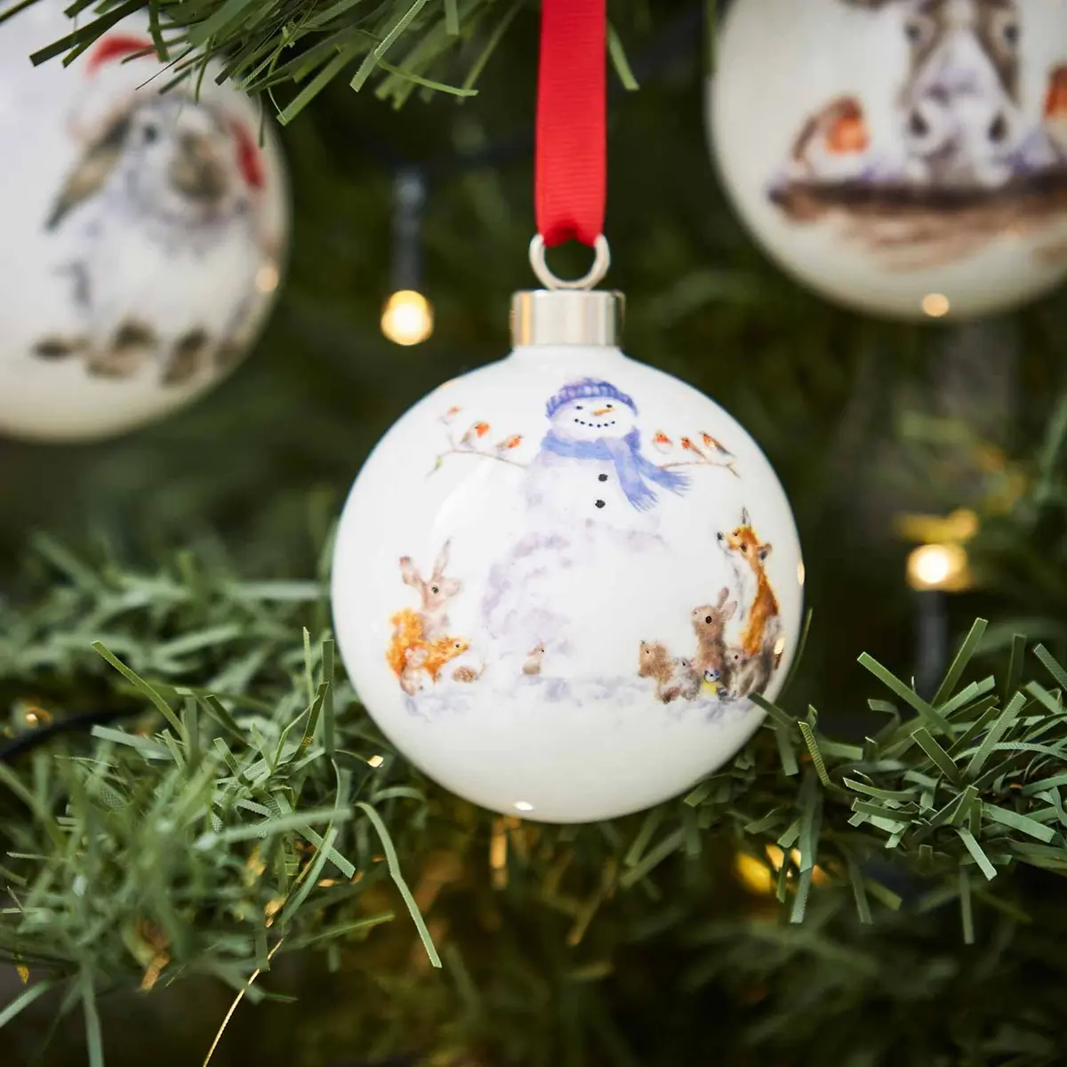 Portmeirion Christmas Bauble Gathered Around Snowman 2.6" Bone China Festive Decor - view 6