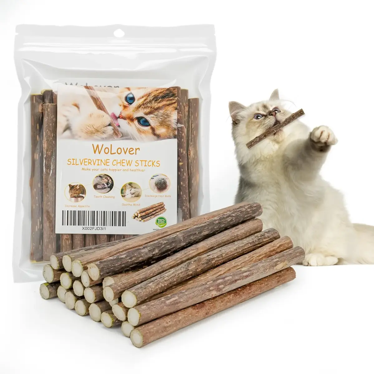 WoLover Silvervine Sticks for Cats, 25 Count | Natural Matatabi Chew Toys for Dental Care & Play - main product image