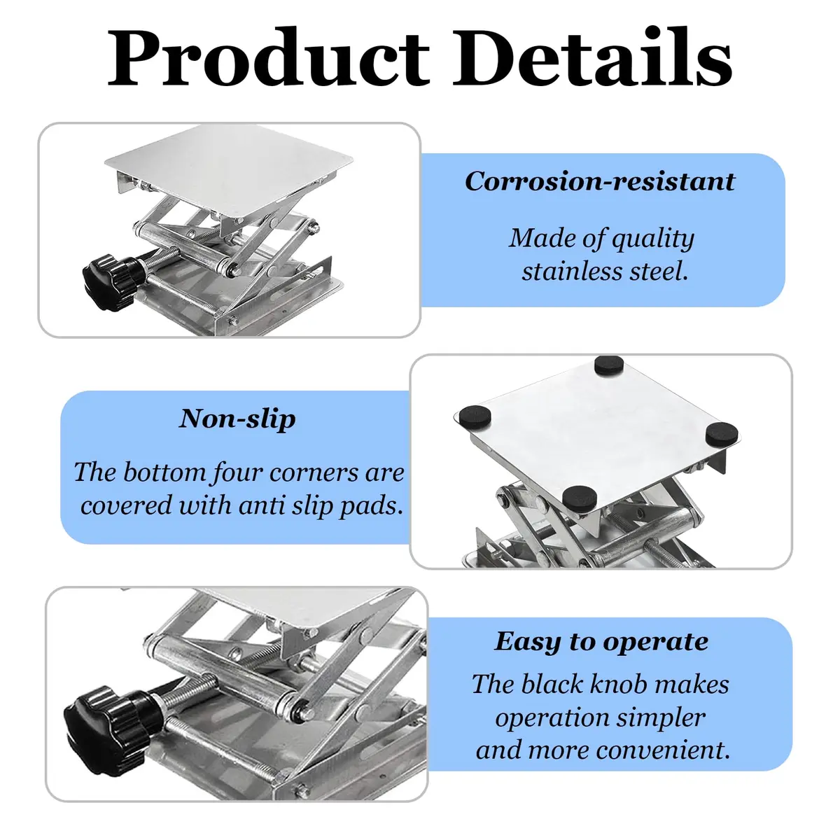 SUCOHANS 4" x 4" Stainless Steel Lab Jack Lift Stand Table Scissor Stand Platform 10cm (4") | Precision Height Adjustment for Labs - view 4