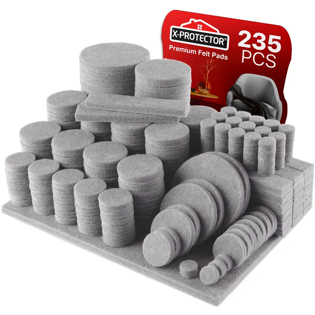 X-Protector Furniture Felt Pads 235 pcs | Protect Wooden & Laminate Floors from Scratches - main product image