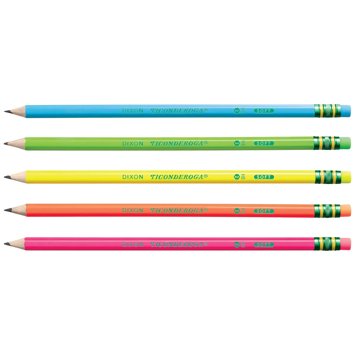 Ticonderoga Wood-Cased Pencils, Pre-Sharpened | Bright Neon Colors, #2 Graphite, Kid-Safe, 18 Count - view 3
