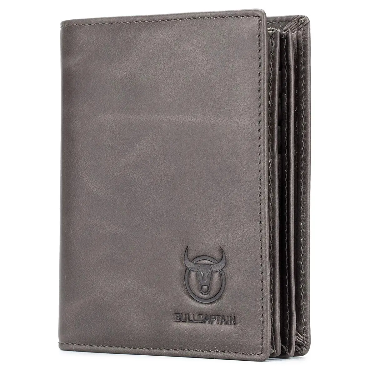 BULLCAPTAIN Genuine Leather Wallet for Men QB-027 Grey | Large Capacity RFID Blocking Bifold Wallet 12.5cm x 9.5cm x 2.5cm - main product image