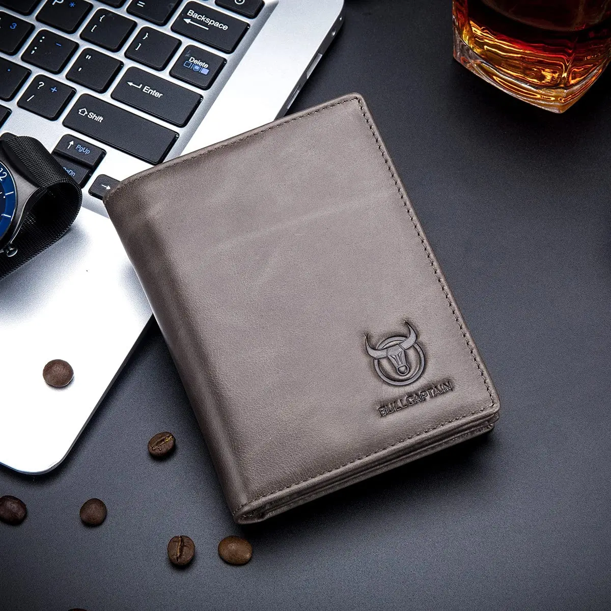BULLCAPTAIN Genuine Leather Wallet for Men QB-027 Grey | Large Capacity RFID Blocking Bifold Wallet 12.5cm x 9.5cm x 2.5cm - view 2