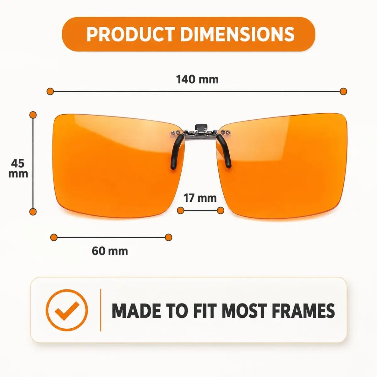 Vyzia Orange Clip-On Blue Light Blocking Glasses for Sleep | 60mm (2.36in) Lens Width - view 7