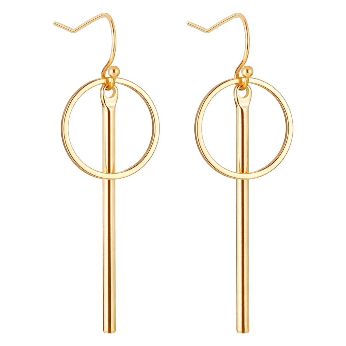 Aobei Pearl 18K Gold Plated Circle Bar Dangle Earrings 40mm (1.57 inches) | Minimalist Geometric Jewelry for Women - main product image