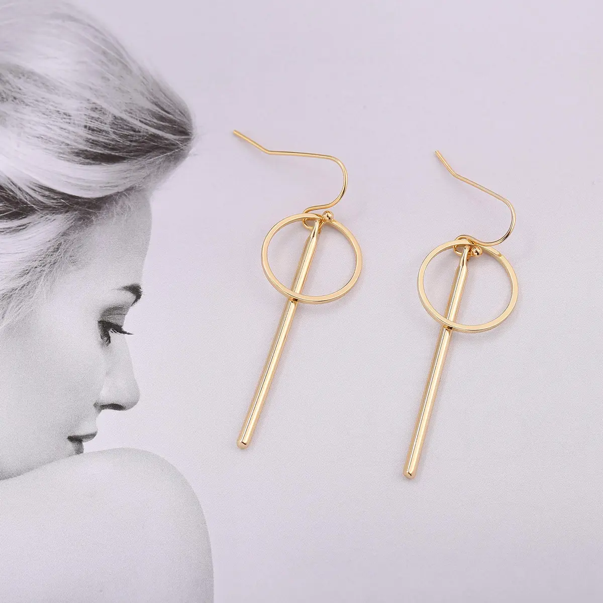 Aobei Pearl 18K Gold Plated Circle Bar Dangle Earrings 40mm (1.57 inches) | Minimalist Geometric Jewelry for Women - view 6