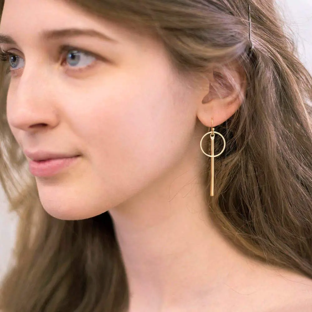 Aobei Pearl 18K Gold Plated Circle Bar Dangle Earrings 40mm (1.57 inches) | Minimalist Geometric Jewelry for Women - view 2