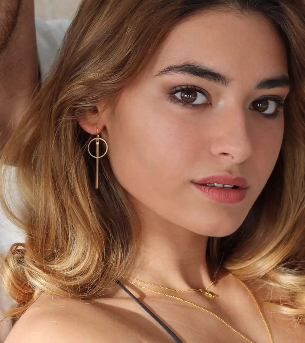 Aobei Pearl 18K Gold Plated Circle Bar Dangle Earrings 40mm (1.57 inches) | Minimalist Geometric Jewelry for Women - view 4