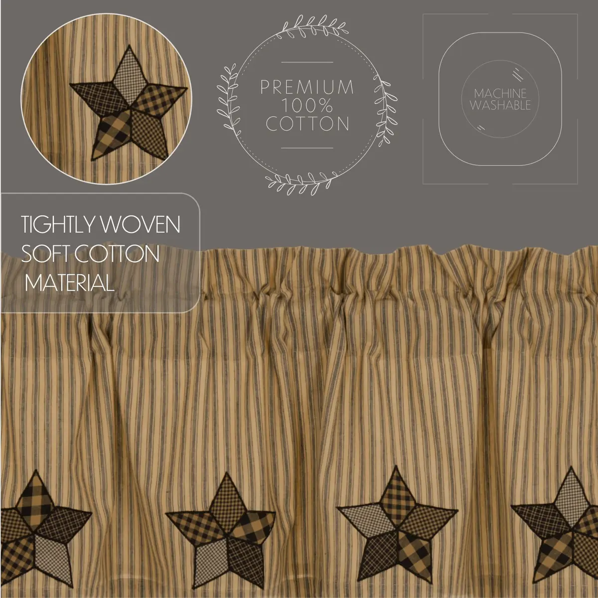 VHC BRANDS Farmhouse Star Cotton Valance 72 in. L x 16 in. W | Vintage Farmhouse Decor - view 5