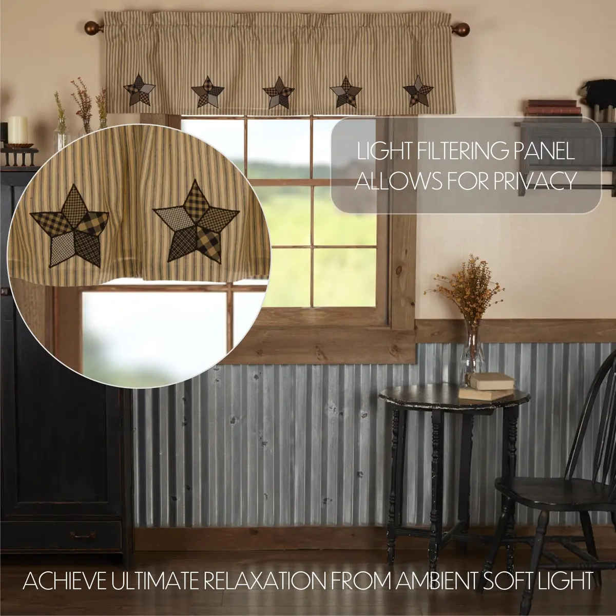 VHC BRANDS Farmhouse Star Cotton Valance 72 in. L x 16 in. W | Vintage Farmhouse Decor - view 3