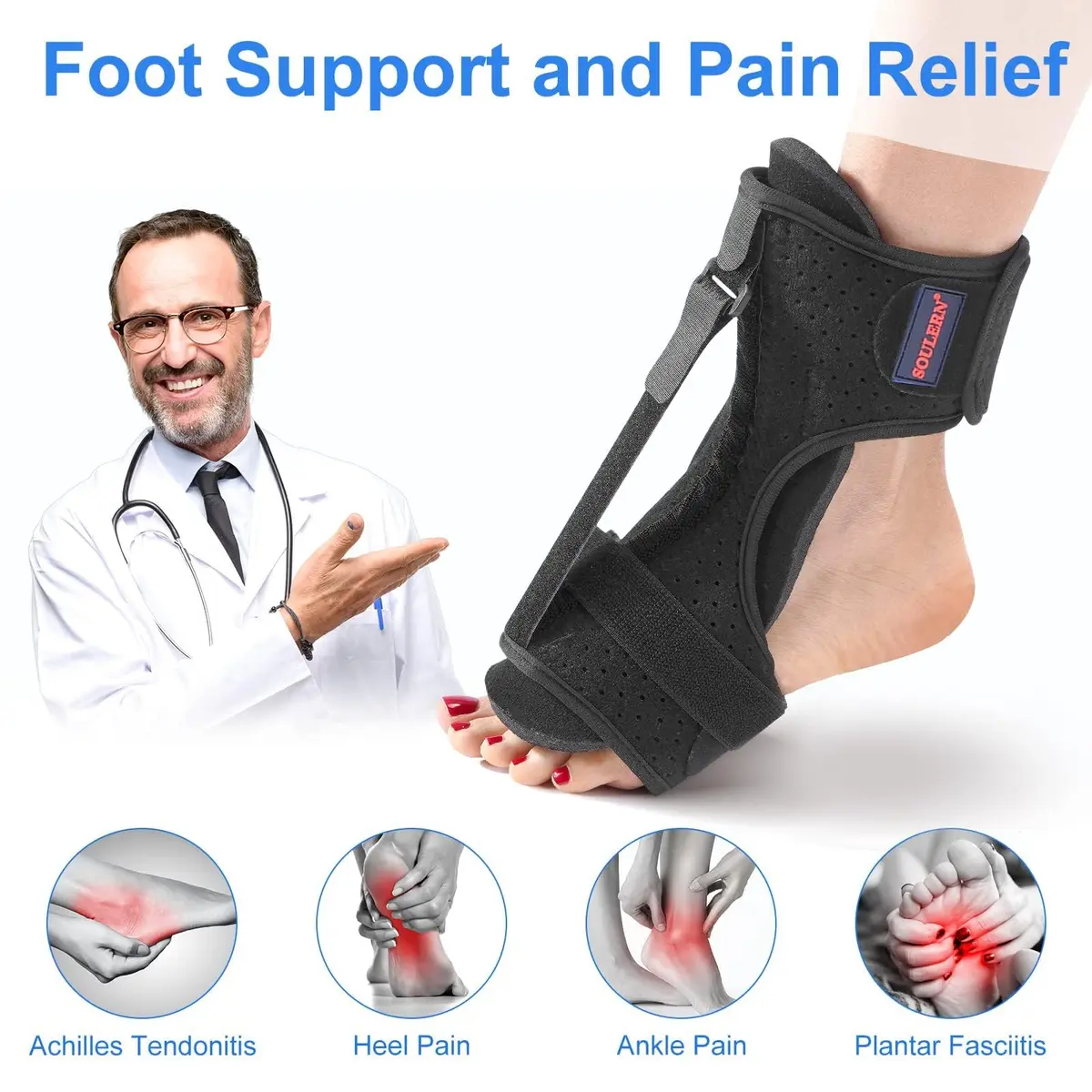 soulern Plantar Fasciitis Night Splint Drop Foot Orthotic Brace | Adjustable Dorsal Support for Heel & Ankle Pain Relief - view 5