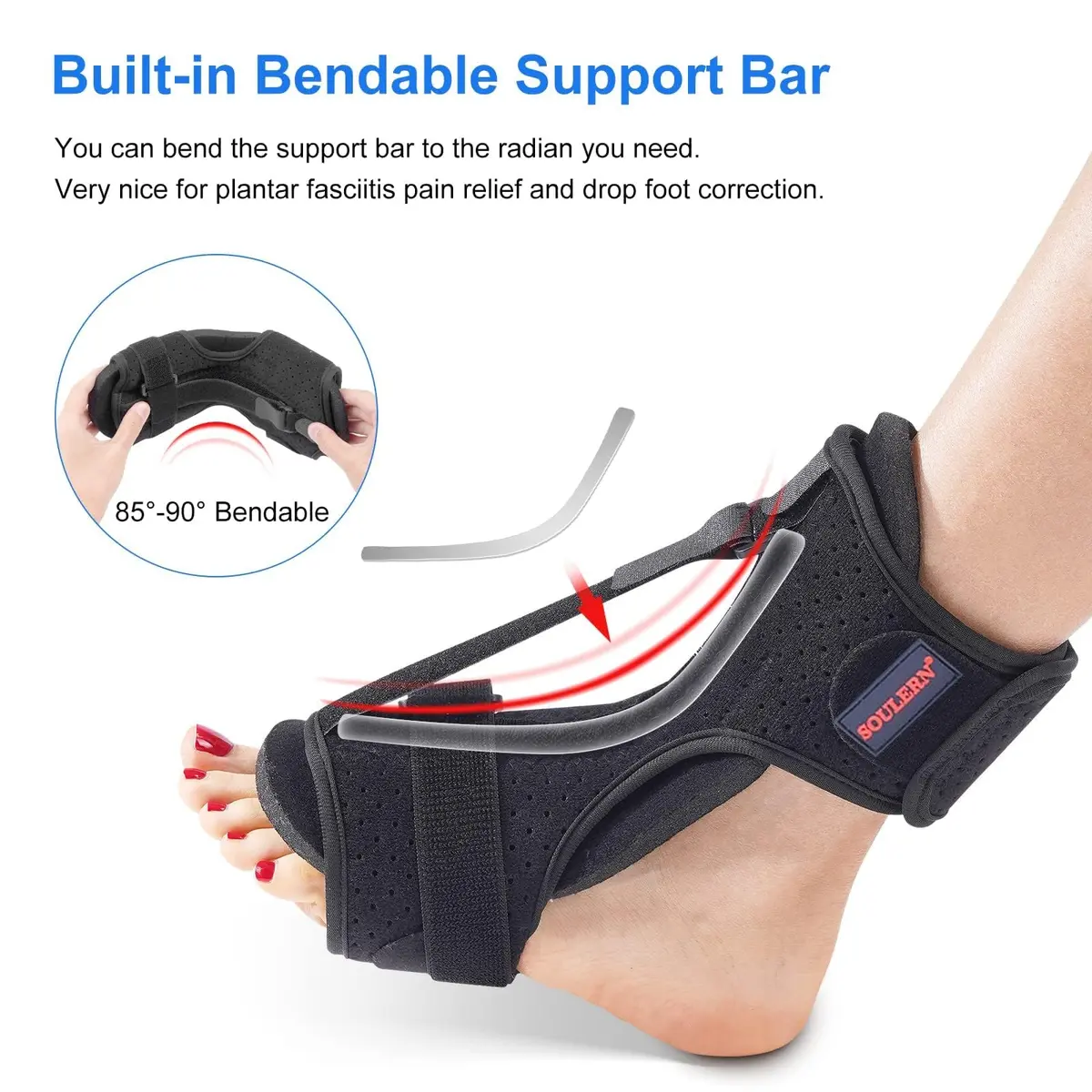 soulern Plantar Fasciitis Night Splint Drop Foot Orthotic Brace | Adjustable Dorsal Support for Heel & Ankle Pain Relief - view 6