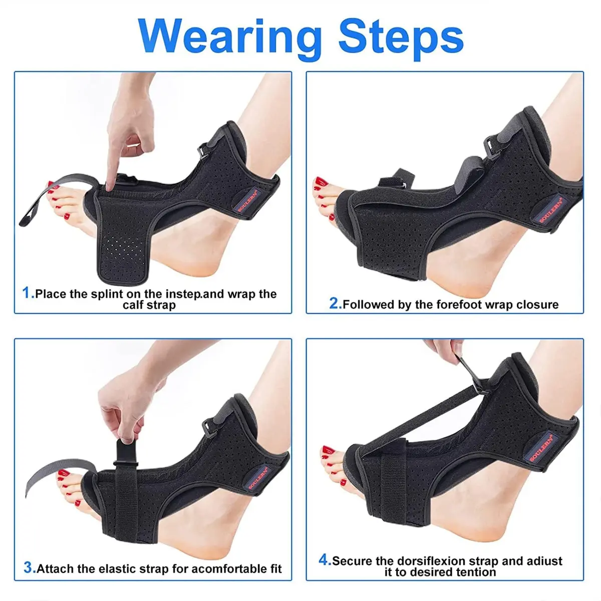 soulern Plantar Fasciitis Night Splint Drop Foot Orthotic Brace | Adjustable Dorsal Support for Heel & Ankle Pain Relief - view 3