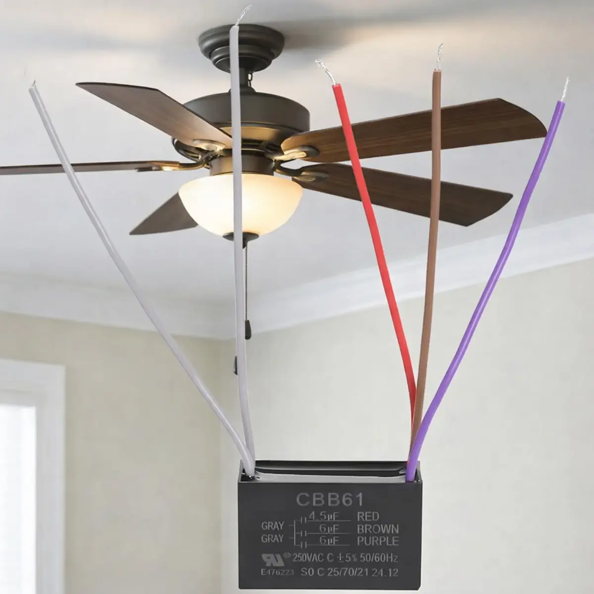 Podoy Ceiling Fan Capacitor 5 Wire CBB61 4.5uF+6uF+6uF 250VAC | Universal Fit for Harbor Breeze Fans - main product image