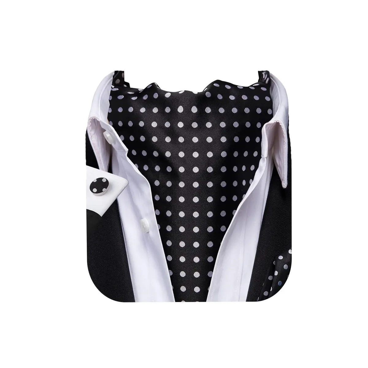 Dubulle Black Sliver Dots Ascot for Men Self Tie | Wedding & Formal Accessory - main product image