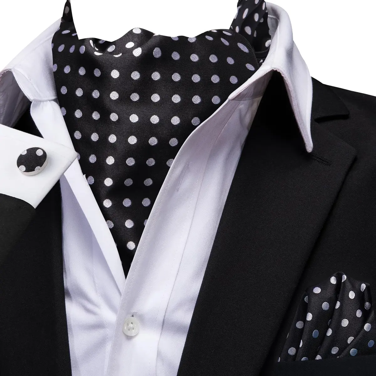 Dubulle Black Sliver Dots Ascot for Men Self Tie | Wedding & Formal Accessory - view 2