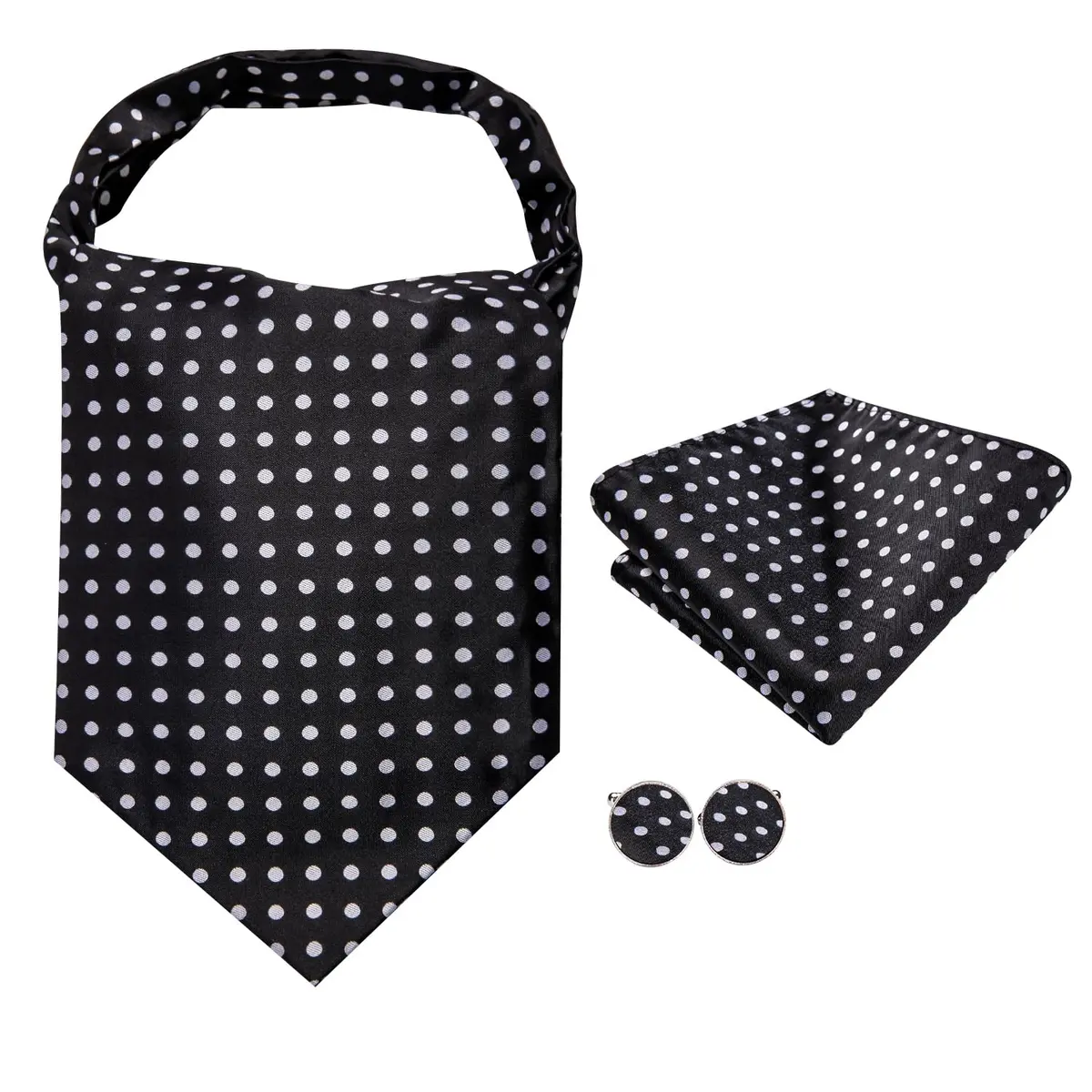 Dubulle Black Sliver Dots Ascot for Men Self Tie | Wedding & Formal Accessory - view 3