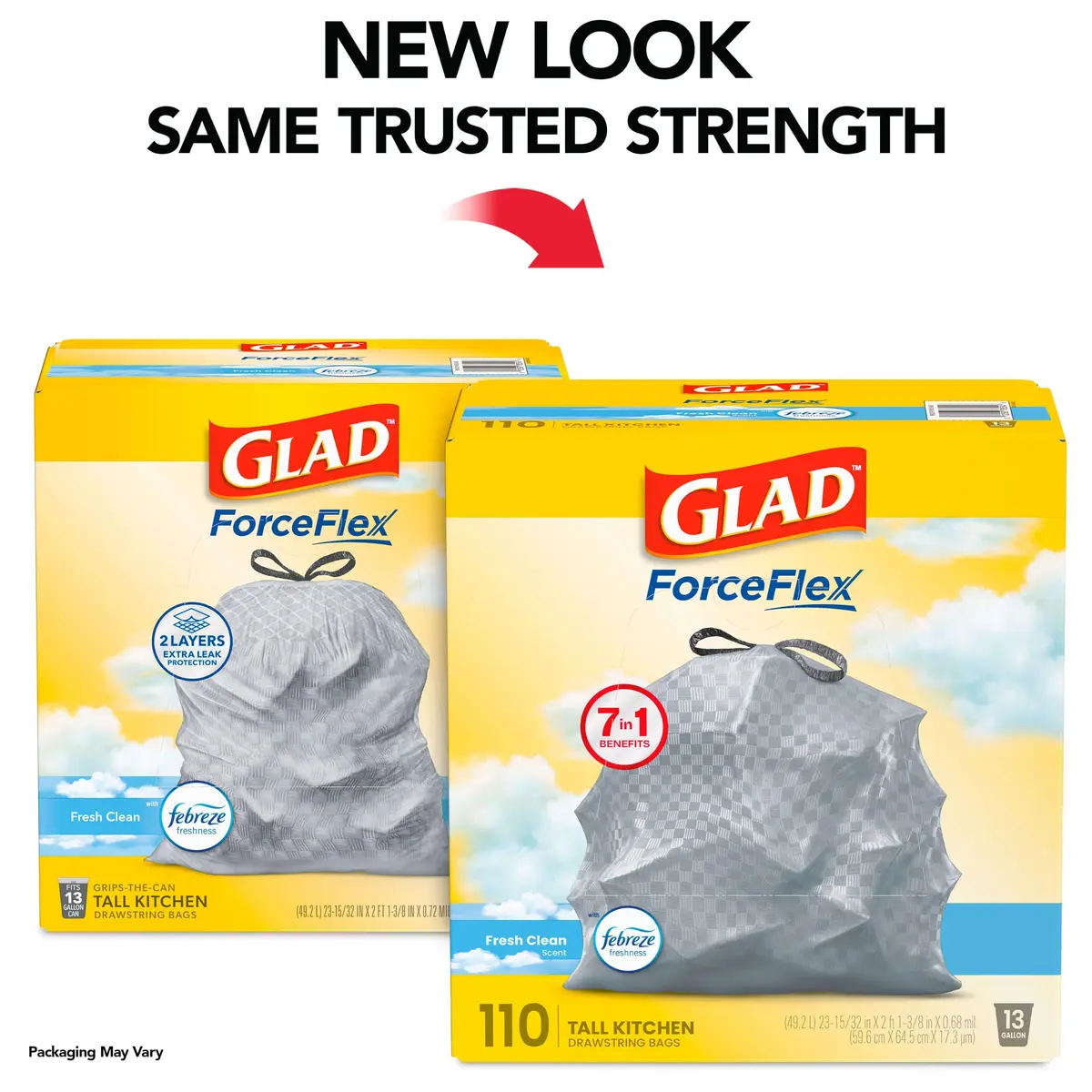 Glad Tall Kitchen Drawstring Trash Bags 13 Gallon | Odorshield Febreze Fresh Clean, 110 Count - view 2