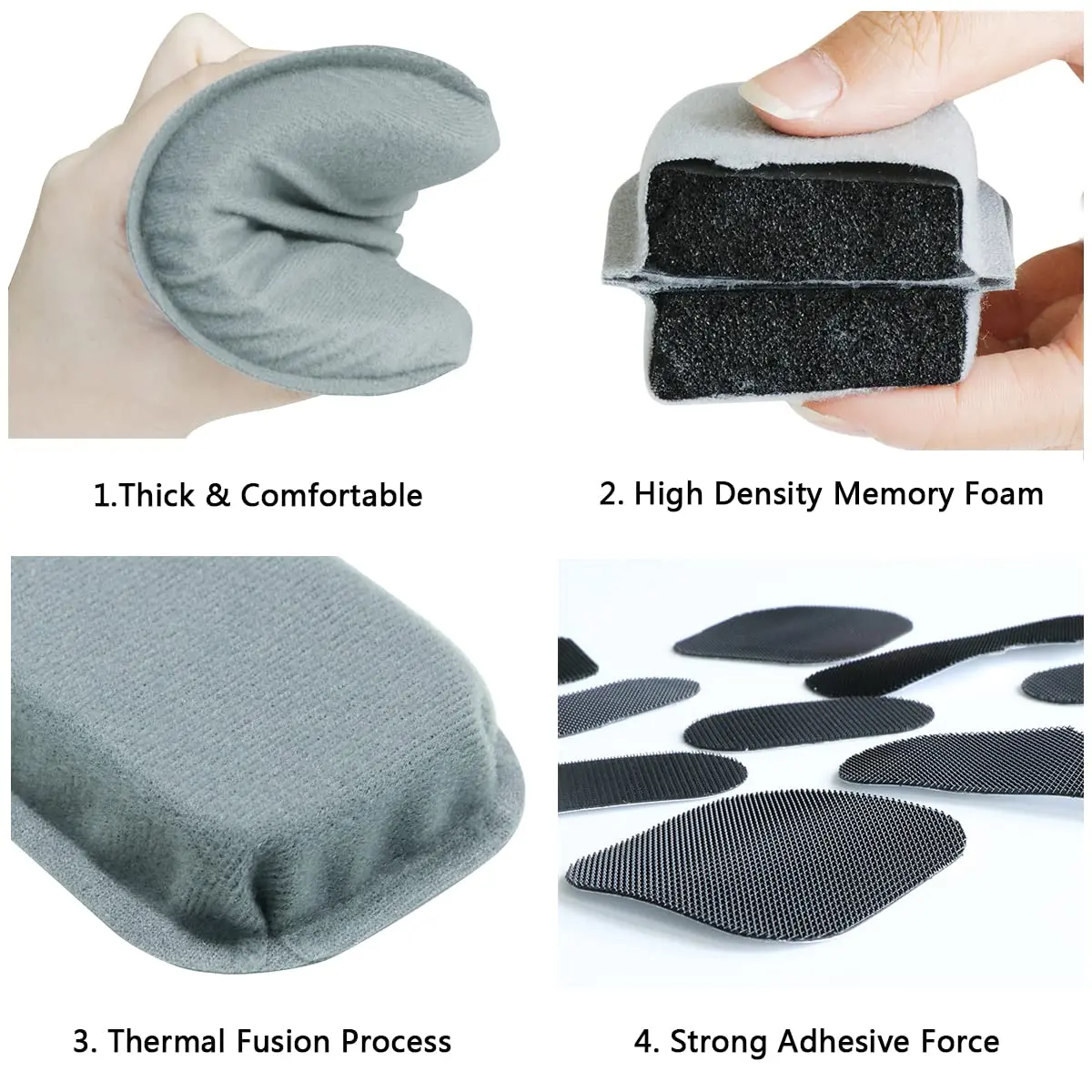 AOUTACC Universal Airsoft Helmet Pads, Replacement Foam Padding Kits Set Accessories Mats for Fast-Style/MICH/ACH/PASGT Helmets (Memory Foam, Light Gray) - view 3