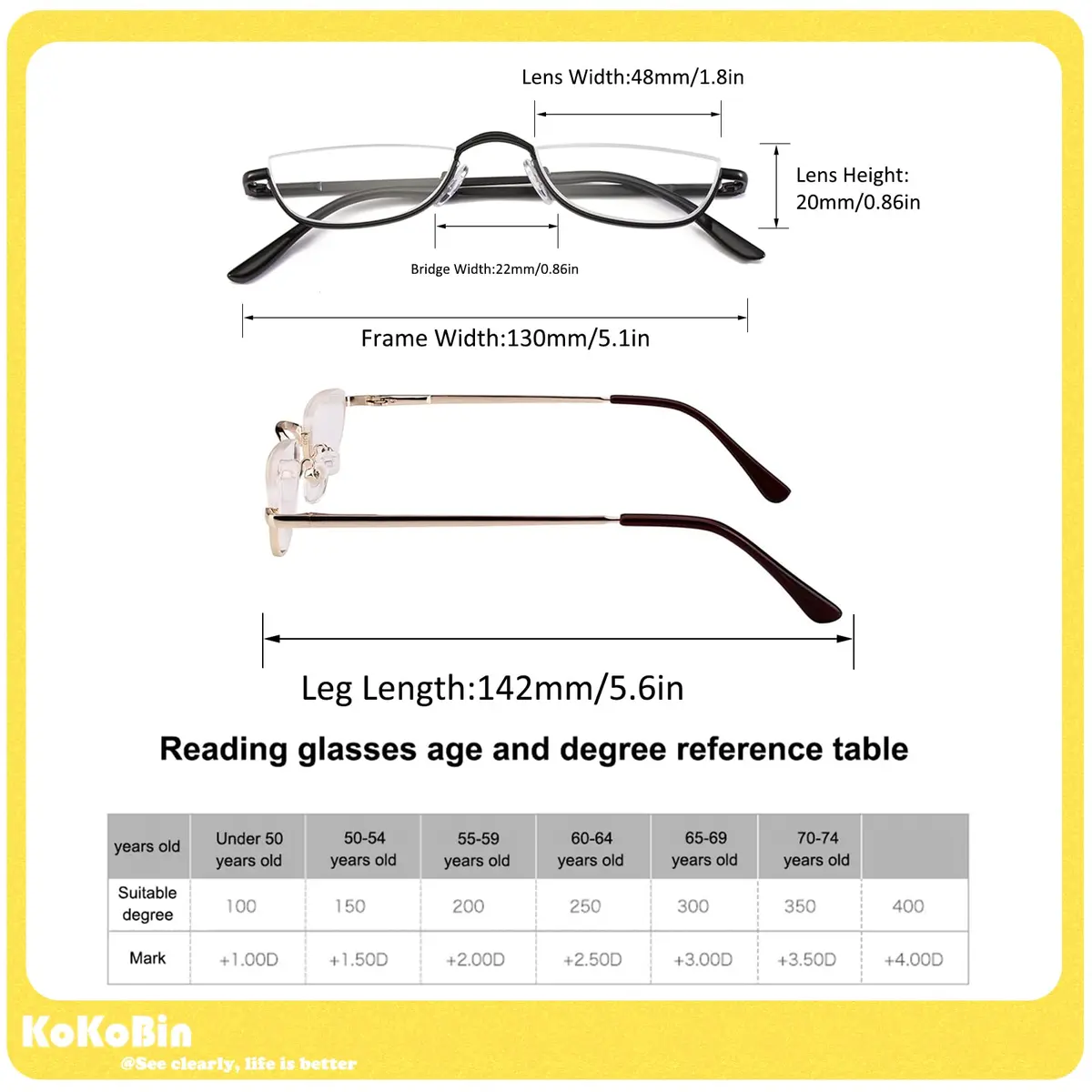 KoKoBin Half Reading Glasses 2 Pairs Metal Frame 2.50 Diopters | Clear Lens, Unisex Adult - view 6