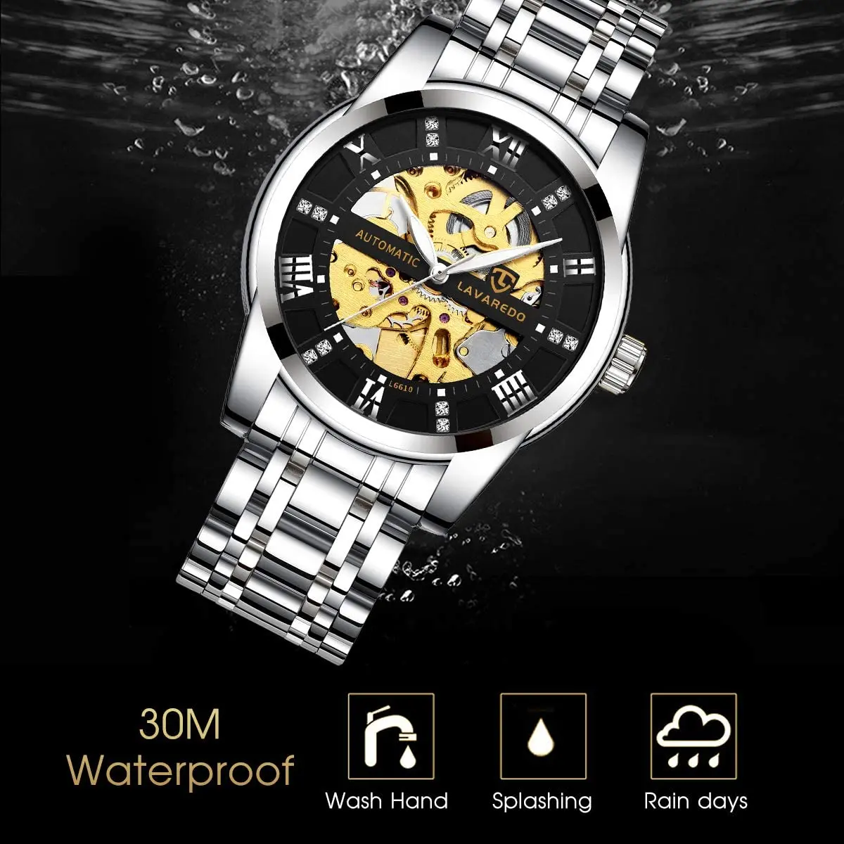 A ALPS Automatic Mechanical Watch for Men, 41mm Stainless Steel Skeleton Dial | 30M Waterproof - view 5