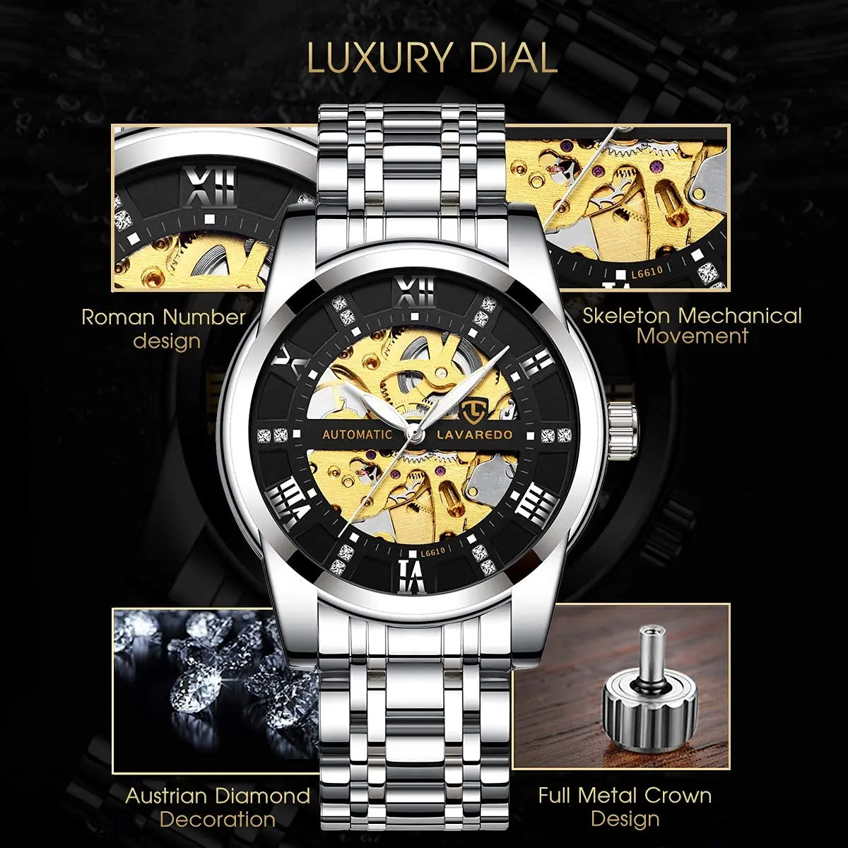 A ALPS Automatic Mechanical Watch for Men, 41mm Stainless Steel Skeleton Dial | 30M Waterproof - view 2
