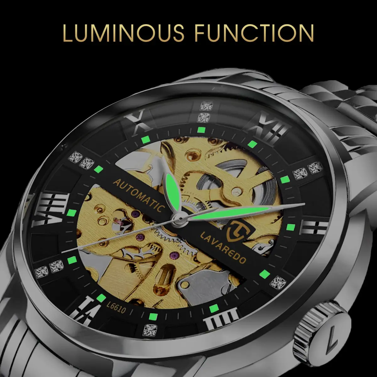 A ALPS Automatic Mechanical Watch for Men, 41mm Stainless Steel Skeleton Dial | 30M Waterproof - view 3