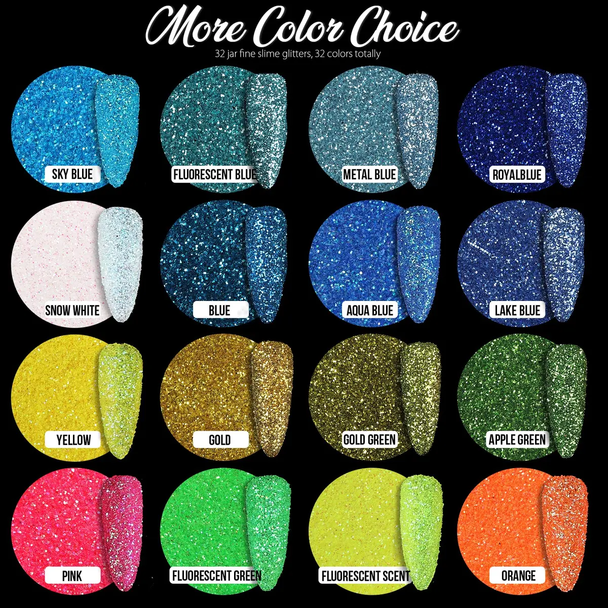 Teenitor Fine Glitter, 32 Jars, 8g Each | Assorted Colors for Arts, Makeup & Nails - view 2